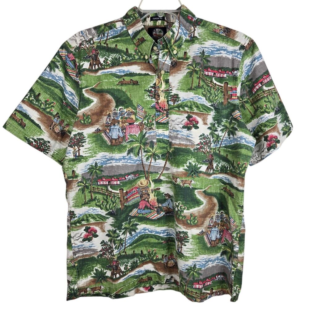 Reyn Spooner Aloha Shirt Men’s Size XL  Hawaiian Cowboy Ranch Life 1/2 Button